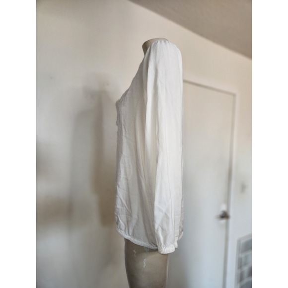 Express White Lace V-Neck Blouse Long Sleeve Elastic Hem Top L embroidered boho - Picture 2 of 8